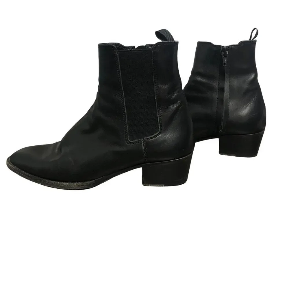More Than Yesterday Women's Black Leather Heeled Bootie SIZE 37 / US 6.5
